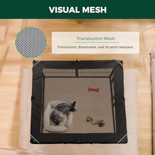 FXW Homeplus Indoor Dog Playpen with Square Mesh Top Cover for Escape Prevention, 24 Inch 8 Panels Heavy Duty Dog Pen for Puppies and Small Dogs, Black│Patented - size: 24"H (Black)