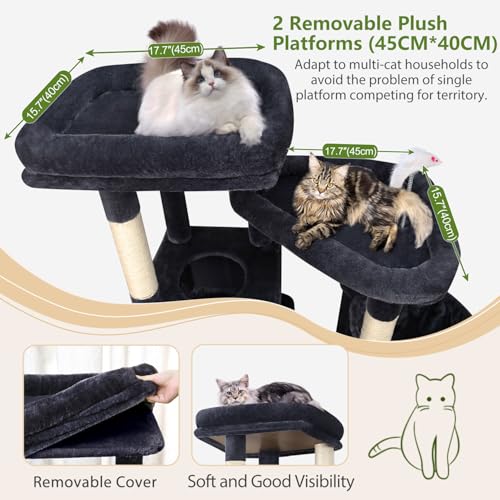 Globlazer 72in Heavy Duty Cat Tree Tower for Large Adult Cats, Multi-Level Cat Condo Stand with 2 Cozy Baskets & 6 Sisal Scratching Posts, S72E, Dark Grey - color: Dark Grey