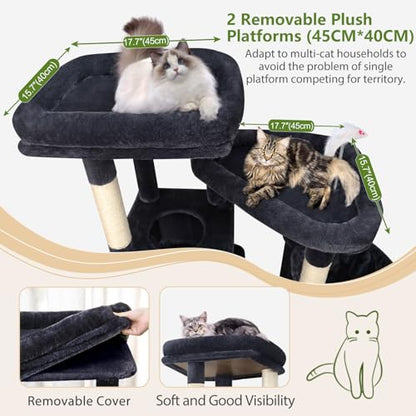 Globlazer 72in Heavy Duty Cat Tree Tower for Large Adult Cats, Multi-Level Cat Condo Stand with 2 Cozy Baskets & 6 Sisal Scratching Posts, S72E, Dark Grey - color: Dark Grey