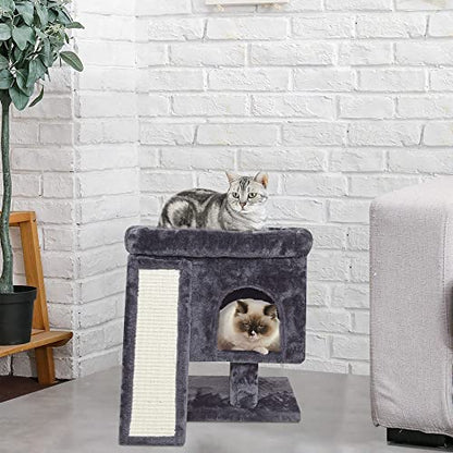 SYANDLVY Small Cat Tree for Indoor Cats Large Adult, Activity Tower with Scratching Post, Modern House with Padded Perch, Kittens Condo with Board, Cat Cave (Smoky Grey) - color: Smoky Grey