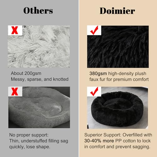 Calming Donut Dog Beds for Small Dogs Cats - Washable Removable Cover Non-Slip Bottom, Round Pet Bed Puppy Bed Warming Fluffy Faux Fur Anti-Anxiety, Fits up to 25 lbs (Black, 23") - color: Black, size: 23"L x 23"W x 8"Th