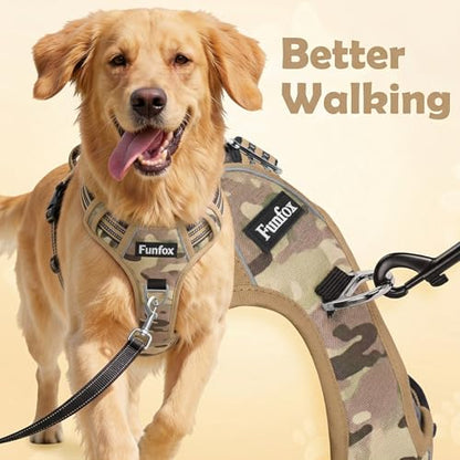 Funfox Dog Harness No Pull, Adjustable Pet Vest Harness, Super Soft Material with Vertical Handle Easy Control, Reflective Night Walking, 2 Leash Clips for Small Sized Dogs, Camo Brown, S - color: Camo Brown, size: Small