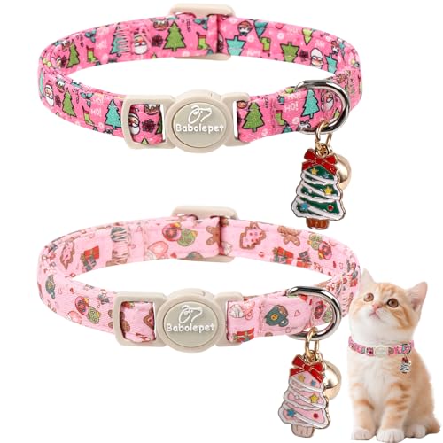 2 Pack Christmas Cat Collars - Breakaway Cat Collar with Bell, Pink and Green Christmas Tree Pendant, Winter Adjustable Kitten Collars for Girl Boy Cats, Cozy Christmas - color: Cozy Christmas
