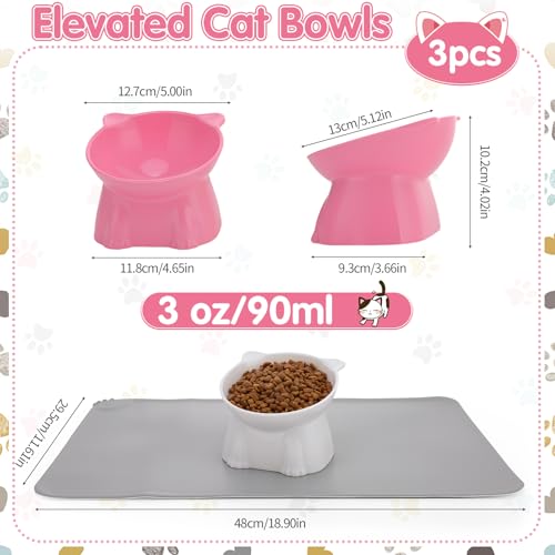 Elevated Cat Bowls 15° Raised Cat Bowl with Silicone Mat Whisker Friendly Anti Vomiting Cats Elevated Food and Water Bowls for Indoor Cats Kittens, Multicolor - color: Pink, Grey, White