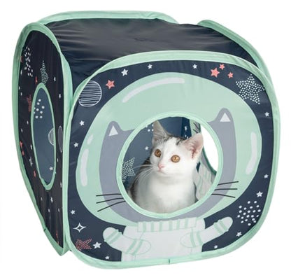 Kitty City Galactic-Themed Pop-Up Cat Play Cube, Collapsible Indoor Cat Hideout with Peekaboo Openings, Lightweight Foldable Cat Cube for Play & Lounging - color: M) Galactic Cube House