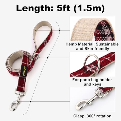 Plutus Pet Cotton Hemp Dog Collar and Leash Set, Adjustable Collar for Small, Medium, and Large Dogs, Heavy Duty and Soft on Skin, Red Plaid, XS - color: Red Plaid, size: X-Small
