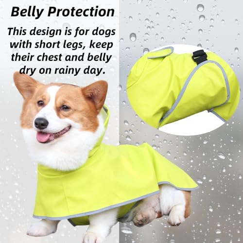 Dog Rain Jacket with Hood, Waterproof Dog Raincoat, Adjustable Belly Strap Protection, Lightweight Poncho (Small Plus, Light Green) - color: Light Green, size: Small Plus (S +)