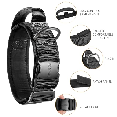 OneTigris Tough Dog Collars, Tactical Dog Collar with Handle, Milltary Adjustable Dog Collar with Heavy Duty Metal Buckle for Training (Medium (Pack of 1), Black) - color: Black, size: Medium
