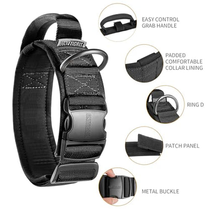 OneTigris Tough Dog Collars, Tactical Dog Collar with Handle, Milltary Adjustable Dog Collar with Heavy Duty Metal Buckle for Training (Medium (Pack of 1), Black) - color: Black, size: Medium