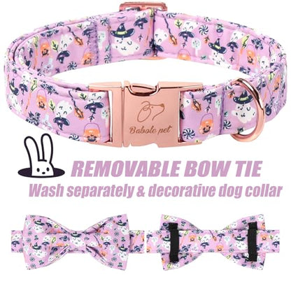 Halloween Dog Collar with Bow Tie - Cute Purple Wizard Ghost Dog Collars, Adjustable Metal Buckle Bowtie Collar for Small Medium Large Boy Girl Dogs XS - color: B-Wizard Ghost, size: XS