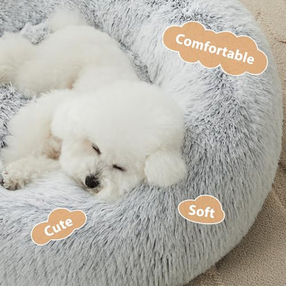 WNPETHOME Calming Dog Bed Cat Bed Donut, Faux Fur Pet Bed Self-Warming Donut Cuddler, Comfortable Round Plush Dog Beds(20 x 20 x 8 Inch, Light Grey) - color: light grey, size: 20"L x 20"W x 8"Th