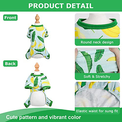 PinkBow Dog Pajamas, Banana Graphics, X-Small, 1.5-3.3lb, Polycotton, for Small Dogs & Cats - color: Banana, size: X-Small（1-2 lb)
