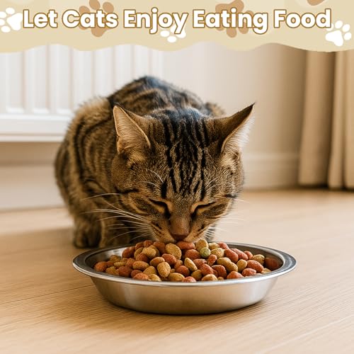 6 Pack Stainless Steel Cat Bowls, 7 inch Wide Metal Cat Bowl for Food and Water, Whisker Fatigue Friendly Shallow Cats Dishes for Indoor Kitten Puppy Dog
