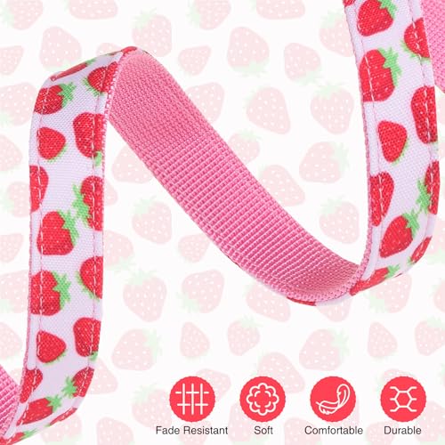 Dog Collar and Leash Set, Adjustable Dog Collars for Small Medium Dogs Boys Girls, Soft Durable Nylon Collar and Matching Leash, Cute Puppy Collars,Strawberry - color: Pink strawberry, size: Small(Neck:11.8"-16.2")