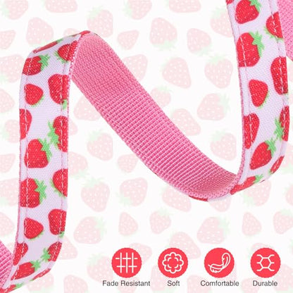 Dog Collar and Leash Set, Adjustable Dog Collars for Small Medium Dogs Boys Girls, Soft Durable Nylon Collar and Matching Leash, Cute Puppy Collars,Strawberry - color: Pink strawberry, size: Small(Neck:11.8"-16.2")