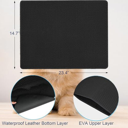 Cat Litter Mat Double Layer Litter Trapping Mat Kitty Litter Box Mat 23.4x14.7 inch Water Proof Cat Litter Catching Mat - color: Black, size: 23.4 X 14.7 Inches