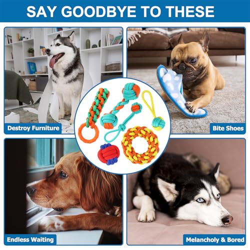 Aitmexcn Dog Rope Toys for Medium and Small Aggressive Chewers, 6 Pack Heavy Duty Puppy Toys for Large, Dental Cleaning Chew Toys, Tug Toy for Boredom, 100% Cotton Indestructible Pet Toy - style: 6PCS S/M Rope Toys