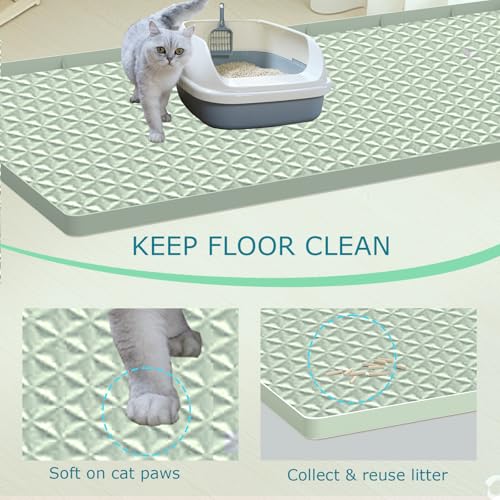 Cat Litter Mat for Litter Box, Silicone Large Cat Litter Trapping Mat - 51.2x25.6 in, Waterproof & Non-Slip, Durable & Easy Clean, Green - color: Green, size: 1 Count (Pack of 1)