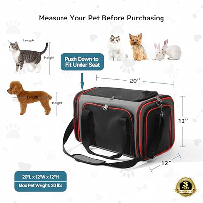 EliteField Soft-Sided Pet Carrier (3-Year Warranty, Airline Approved), Foldable Travel Bag with Removable Fleece Bed for Dogs, Cats & Small Pets, Scratch-Resistant Mesh - color: Gray, size: 20.0"L x 12.0"W x 12.0"H