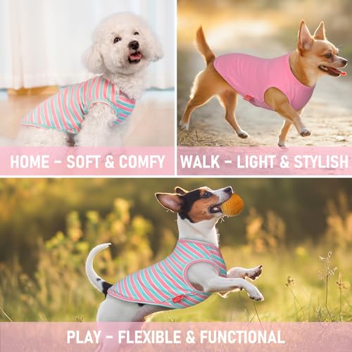 KYEESE 2Pack Dog Shirt, Soft Striped Dogs T Shirts, Lightweight Doggie Tank Top Cat Clothes, Sleeveless Dog Shirt for Small Dogs, Stretchy Pet Vest, Pink, Small - color: 01# 2Pack (Pink+Striped), size: Small (4-7lbs)