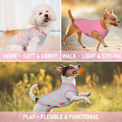 KYEESE 2Pack Dog Shirt, Soft Striped Dogs T Shirts, Lightweight Doggie Tank Top Cat Clothes, Sleeveless Dog Shirt for Small Dogs, Stretchy Pet Vest, Pink, Medium - color: 01# 2Pack (Pink+Striped), size: Medium (7-13lbs)