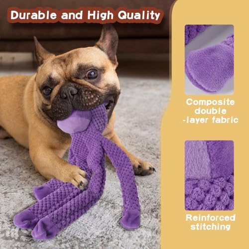 5 Pack Dog Squeak Toys, Durable Plush Chew Toys for Small, Medium & Large Dogs for Teething & Interactive Play - color: brown/white/grey/green