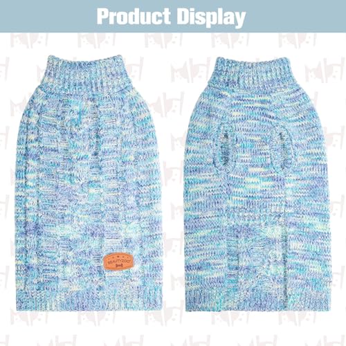 BEAUTYZOO Small Dog Sweater -Turtleneck Pullover Classic Cable Knit Fuzzy Winter Coat Dog Cold Weather Clothes for Small Medium Dogs Puppy Girl Boys(Gradient Cyan, L) - color: Cyan Blue, size: L (Back: 20",Chest: 26", Neck: 17")