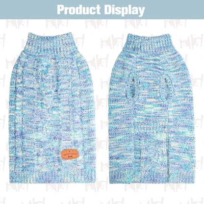 BEAUTYZOO Small Dog Sweater -Turtleneck Pullover Classic Cable Knit Fuzzy Winter Coat Dog Cold Weather Clothes for Small Medium Dogs Puppy Girl Boys(Gradient Cyan, L) - color: Cyan Blue, size: L (Back: 20",Chest: 26", Neck: 17")