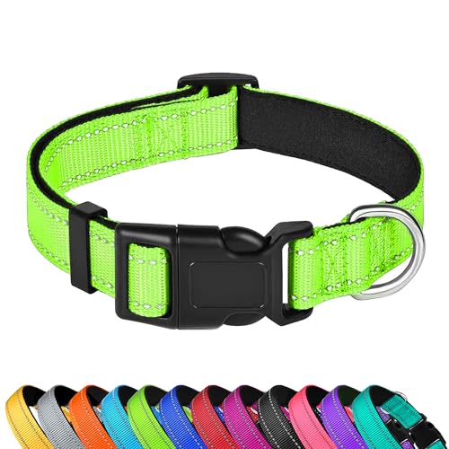 Reflective Dog Collar, Adjustable Soft Neoprene Padded Nylon Pet Collars with Buckle for Puppy and Small Dogs, Cats, Green,XS - color: Green, size: X-Small