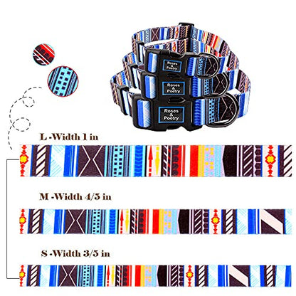 Roses&Poetry Dog Collar with Colourful Stripe Patterns, Adjustable Durable Puppy Collars for Small Medium Large Dogs (Stripe-XS) - color: Blue-stripe, size: XS