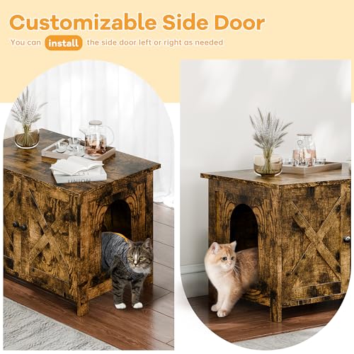 Shintenchi Cat Litter Box Enclosure, Litter Box Furniture Hidden with Removable Divider, Cat House with End Table, Brown, 31.5 inch - color: Brown