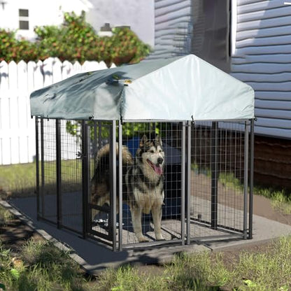 LEMBERI 6x4x4 Outside Dog Kennel with Roof for Large Dogs,Heavy Duty Welded Wire Steel Dog Playpen Fence with Secure Lock, Pet Pen with UV-Resistant Waterproof Cover (69.1''L x 50.4''W x 56.6'H) - size: 69.1"L x 50.4"W x 56.6"H