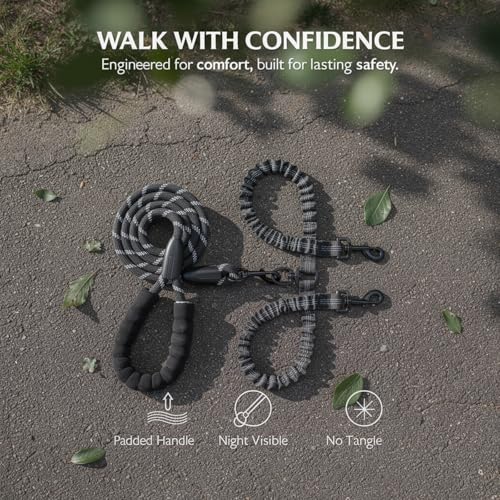 Dual Dog Leash Coupler – Padded, Reflective, Black (59" + Adjustable 18.1–31.5")