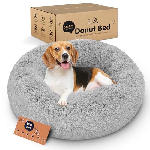 Donut Dog Bed - Premium Comfort for Anxiety Relief - Fluffy & Calming Design with Ultra-Plush Support | Cozy Round Dog Bed with Super Soft Circle Style (Grey, Medium) - color: Grey, size: Medium (30"L x 30"W x 9"Th)