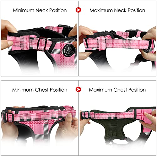 No Pull Dog Harness with Leash, Reflective No Choke Pet Vest Harness,Adjustable Soft Padded Dog Harness with Easy Control Handle for Small Dogs(Checkered Pink,Small) - color: Checkered Pink, size: 【S】neck 11-15" chest 15-21"