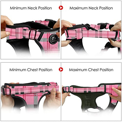 No Pull Dog Harness with Leash, Reflective No Choke Pet Vest Harness,Adjustable Soft Padded Dog Harness with Easy Control Handle for Small Dogs(Checkered Pink,Small) - color: Checkered Pink, size: 【S】neck 11-15" chest 15-21"