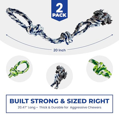 Dog Rope Toys, Heavy Duty Chew Toy for Large Dogs, 2-Pack Durable Tug of War Toys, 100% Cotton, Safe & Washable, Great for Teeth Cleaning, (Blue/White and Green/White/Green) - color: blue/white and green/white/green