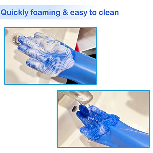 Pet Grooming Gloves, Dog Washing Gloves with High-Density Teeth, Heat Resistant Silicone Dog Bath Scrubber with Enhanced Five Finger Design, Bathing and Massaging for Dogs and Cats - color: Blue