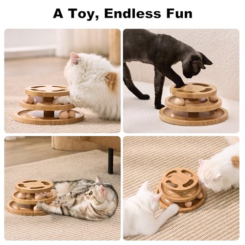 ZOMISIA Cat Ball Track Toy with Puzzle Top, Extra Large Wooden Cat Toys for Indoor Cats with Spinning Balls, Interactive Cat Ball Tower for Kitten Exercise Mental Physical - size: Extra Large Size