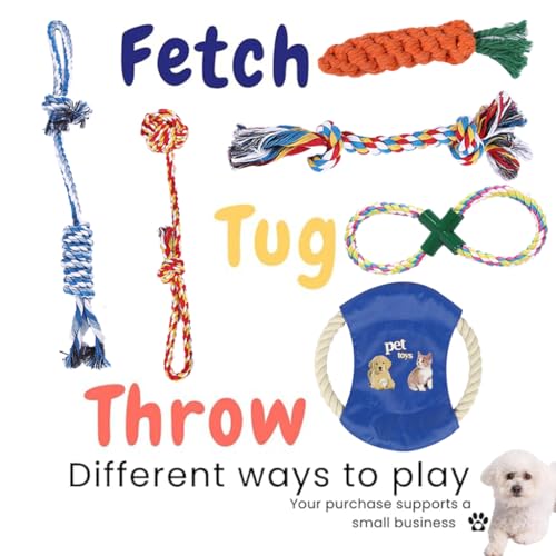 Dog Rope Toys for Small Dogs Aggressive Chewers, 100% Natural Cotton, 6 Pack for Fun and Teeth Cleaning Chew Tug of War Interactive Training Rope Toys for Puppy to Small Dogs