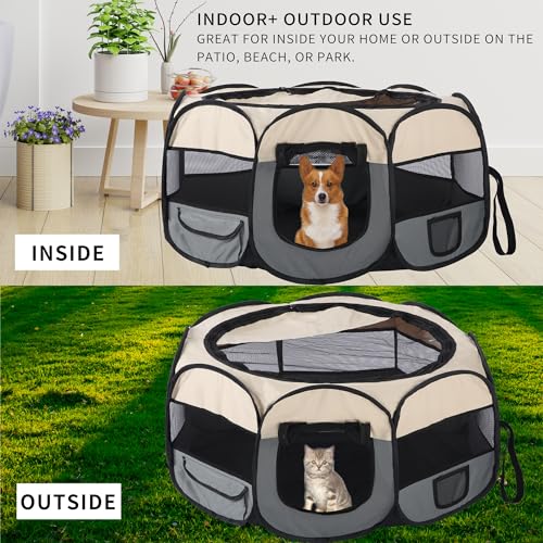 Pet Cat Playpen for Indoor Cats,Puppy Small Dog Cat Tent Crates Cage,Portable Pet Dog Playpen,29x29x16,Grey/Beige,1Pack - color: F2916 Grey