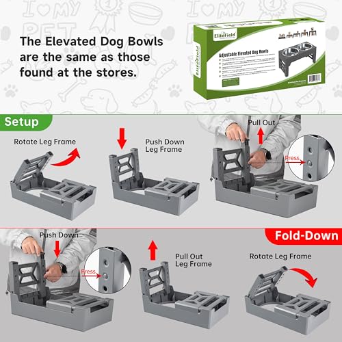 EliteField Elevated Dog Bowls (2-Year Warranty), Two 58 oz Stainless Steel Food Bowls, 5 Adjustable Raised Heights (4", 9.5", 10.5", 11.5", 12.75") Suitable for Dogs of All Ages, Small to Large Sizes - color: Gray, size: 2 Stainless Steel Bowls