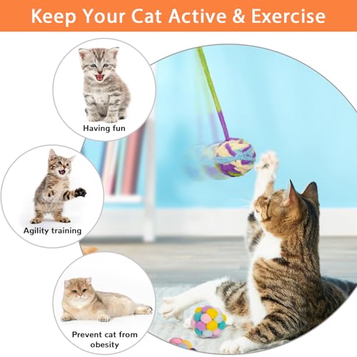 Retro Shaw Cat Toys Balls, 6Pcs Woolen Yarn Cat Balls with Bells Inside, Interactive Kitten Toys for Indoor Cats Kitty, Soft Pompom Jingle Ball with String Cat Nip Toys - size: 1.6 Inches