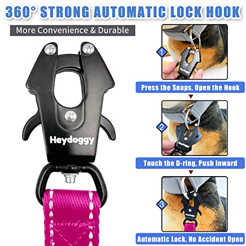Strong Heavy Duty Dog Leash - 5ft Reflective Nylon Training Leash with Soft Padded Double Handle & Auto Lock Frog Clip - Safety Traffic Control for Large Medium Small Dogs No Pull Walk Hot Pink,5ft - color: Hot Pink, size: 5FT x 1" x 2.8MM