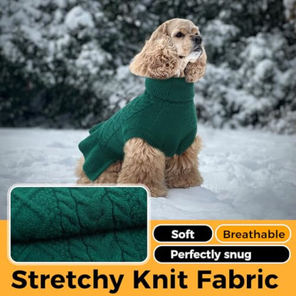 Lelepet Dog Sweater Christmas Turtleneck Knitwear Sweatshirt Cable Knit Warm Dress for Small Medium Large Dogs Puppy Fall Clothes, Chihuahua, XS, Green - color: Dark Green, size: XS
