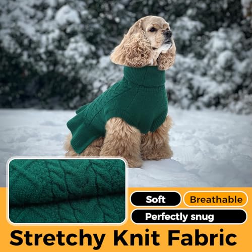 Lelepet Dog Sweater Christmas Turtleneck Knitwear Sweatshirt Cable Knit Warm Dress for Small Medium Large Dogs Puppy Fall Sweater, Pug, Pomeranian, M, Green - color: Dark Green, size: M
