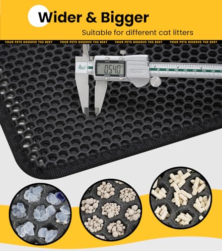 Cat Litter Trapping Mat, 27"x19" Universal Fit Litter Box Floor Mat, Hexagon Grids & Anti-Leak Base, Machine Washable, Non-Slip Kitty Mat for Most Homes, Black - color: Black