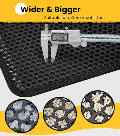 Cat Litter Trapping Mat, 27"x19" Universal Fit Litter Box Floor Mat, Hexagon Grids & Anti-Leak Base, Machine Washable, Non-Slip Kitty Mat for Most Homes, Black - color: Black