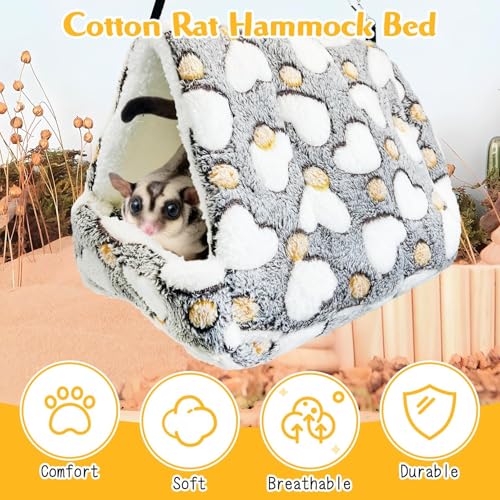 PINVNBY Rat Hammock Soft Ferret Hideout Bed Hanging Hamster Tunnel Cave Small Animal Cage Accessories Toy for Guinea Pig Chinchilla Squirrel Sugar Glider (Gray)