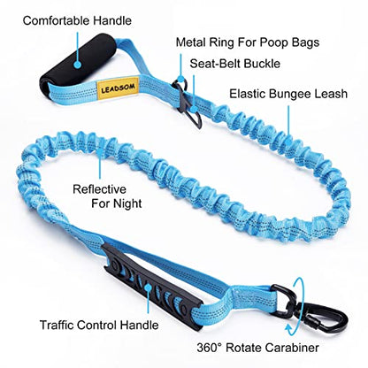 6FT Highly Reflective Heavy Duty Elastic Bungee Medium and Large Dog Leash Shock Absorbing with Comfortable Padded Handle and Traffic Handle Suitable for Training Light Blue - color: Light Blue